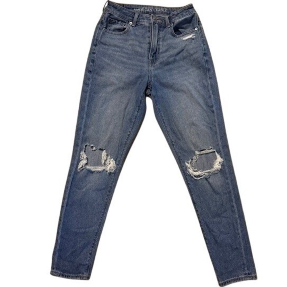 American‎ Eagle Jeans Womens 4 Blue Distressed High Rise Comfort Stretch Denim